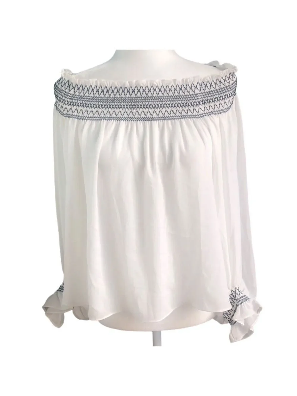 Laundry By Shelli Segal White Off Shoulder Blouson Sleeves Blouse Size Large